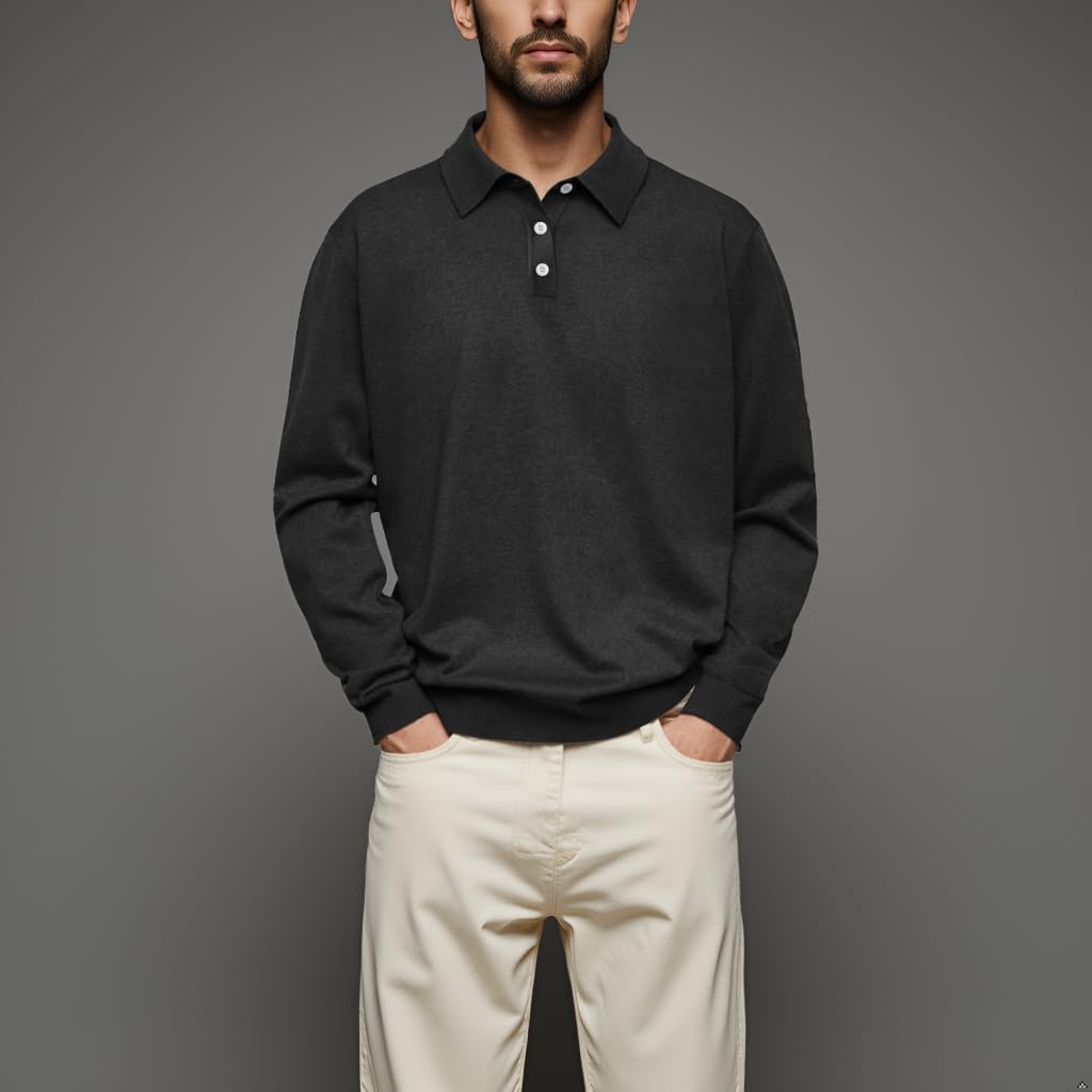GYMTANK Button Down Golf Shirts for Men Business Clasic Tops Plus Size Collared Sweater