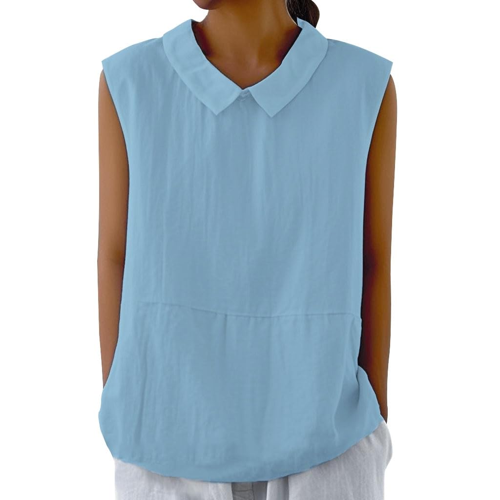 Embryform Womens Summer Sleeveless Shirt Fashion Cotton Collared Blouse Casual Tank Tops Casual Shirts