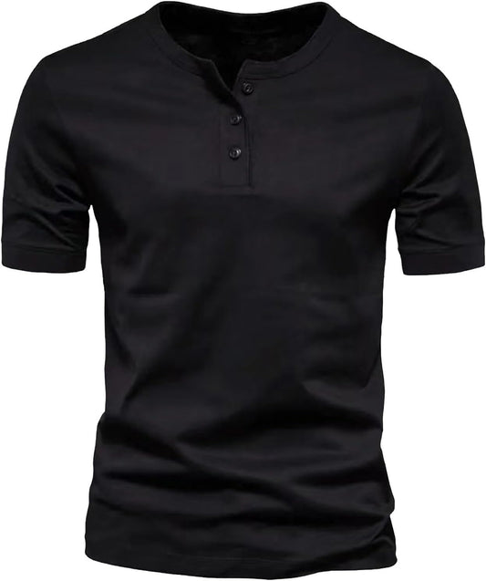 GYMTSL Mens Muscle Slim Henley Shirts Short Sleeve Solid Basic T-Shirt Gym Casual Workout Athletic Shirt Lightweight Tops
