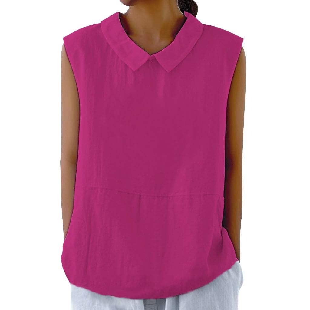 Embryform Womens Summer Sleeveless Shirt Fashion Cotton Collared Blouse Casual Tank Tops Casual Shirts