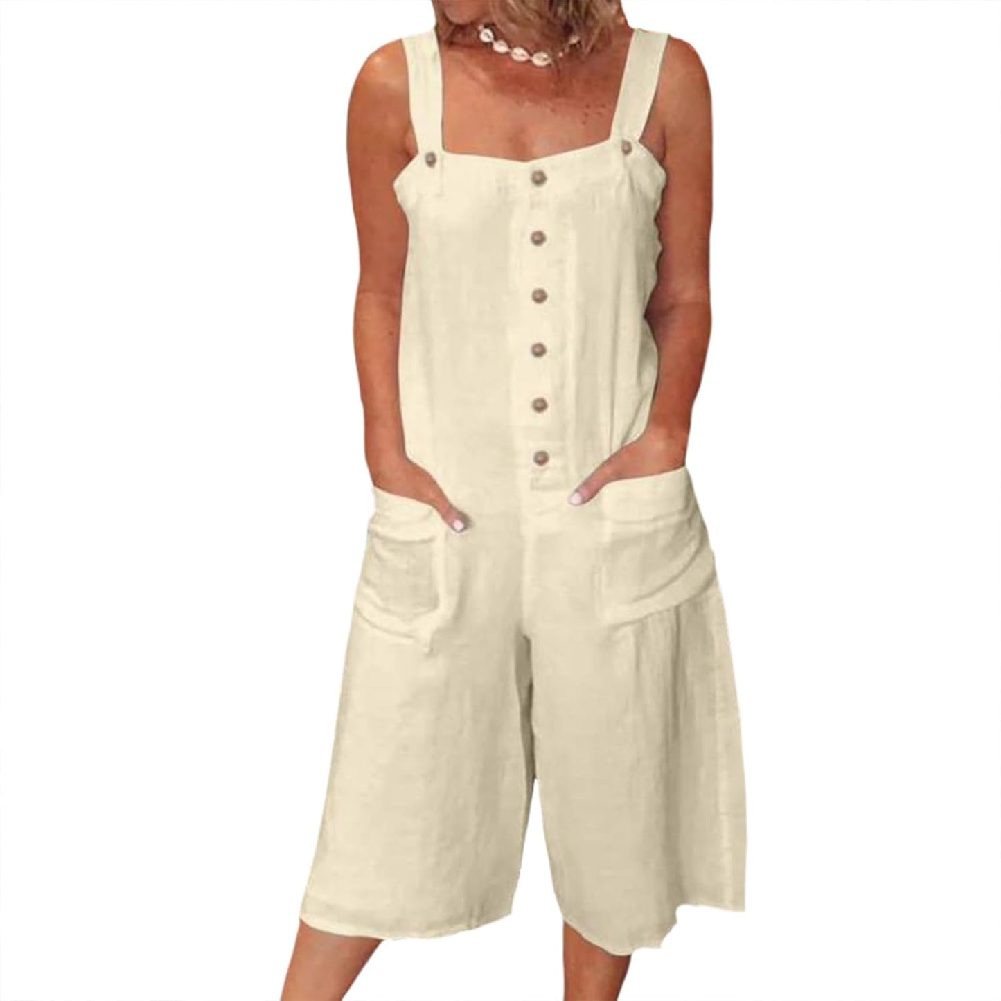 Gymrex Sleeveless Rompers for Women Summer Playsuit V Neck Casual Rompers Shorts Jumpsuit One Piece Outfit with Pockets