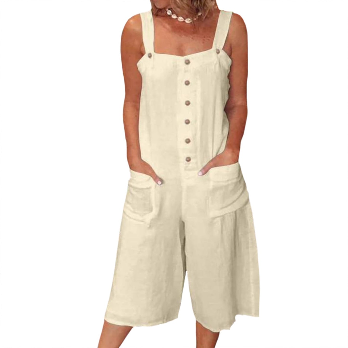 Gymrex Sleeveless Rompers for Women Summer Playsuit V Neck Casual Rompers Shorts Jumpsuit One Piece Outfit with Pockets