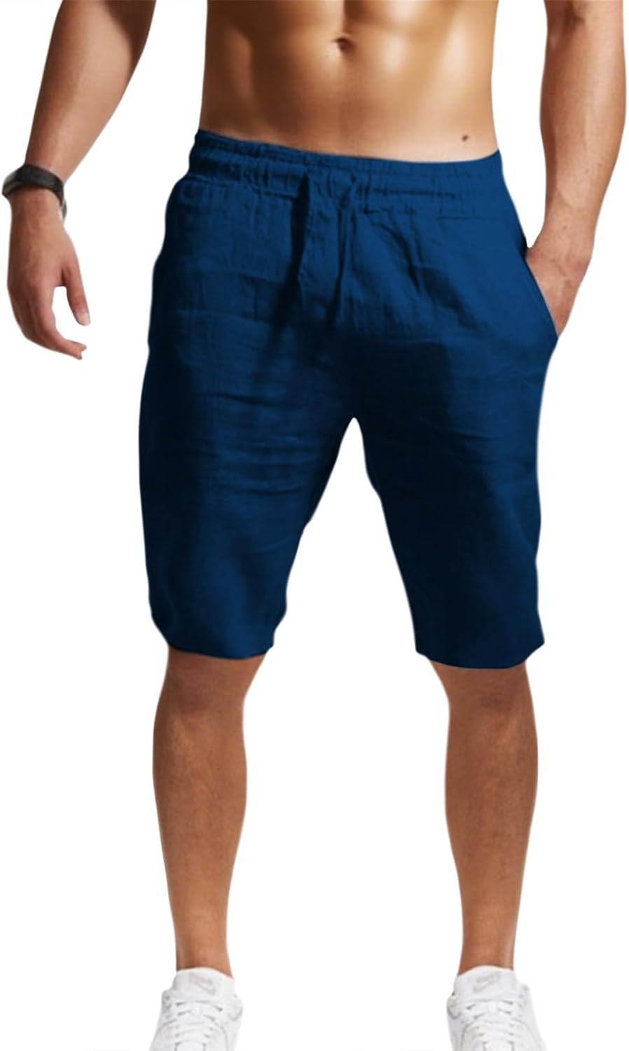 GYMTSL Mens Linen Shorts Casual Loose Fit Elastic Drawstring Waist Straight Leg Summer Beach Vacation Bermuda Shorts