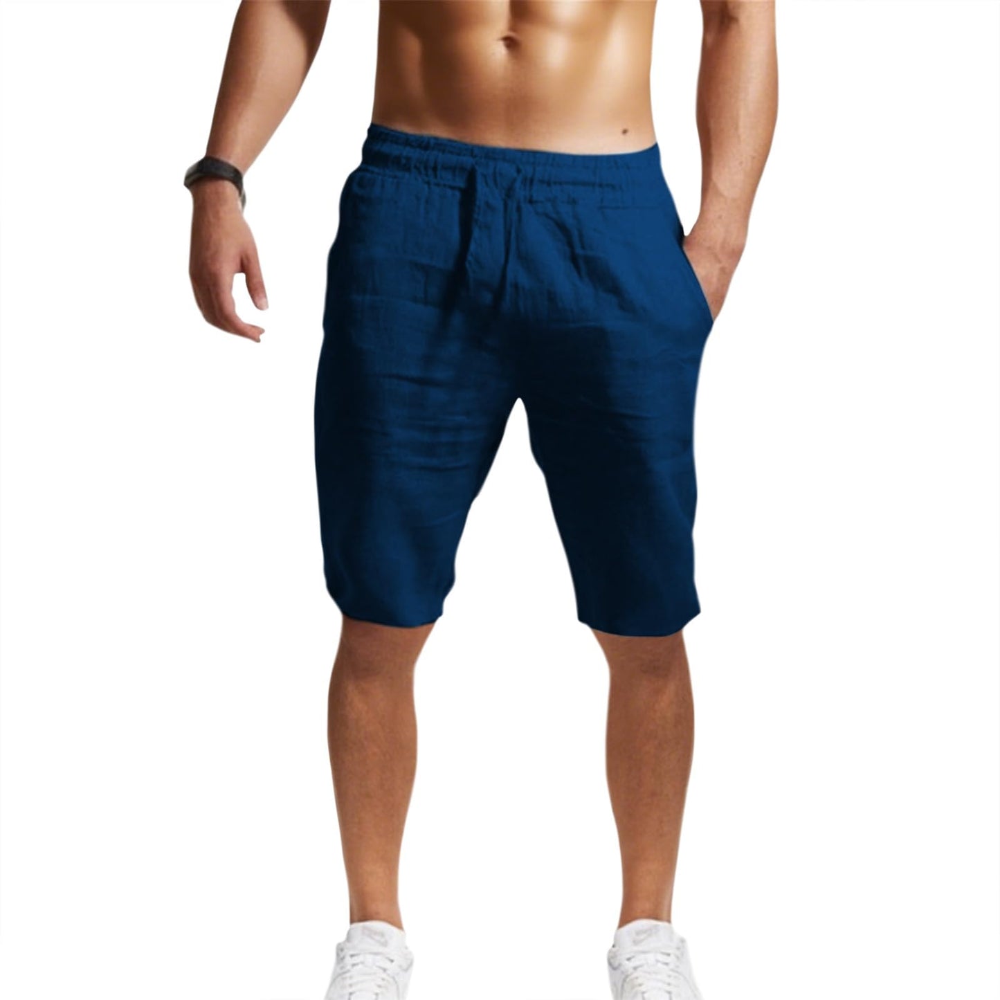 GYMTSL Mens Linen Shorts Casual Loose Fit Elastic Drawstring Waist Straight Leg Summer Beach Vacation Bermuda Shorts