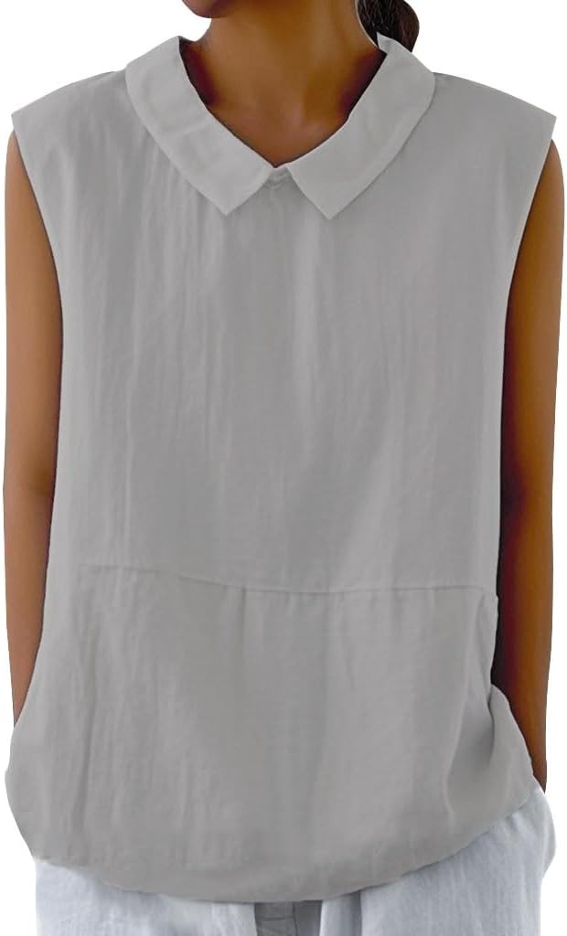 Embryform Womens Summer Sleeveless Shirt Fashion Cotton Collared Blouse Casual Tank Tops Casual Shirts