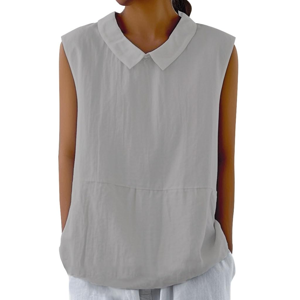 Embryform Womens Summer Sleeveless Shirt Fashion Cotton Collared Blouse Casual Tank Tops Casual Shirts