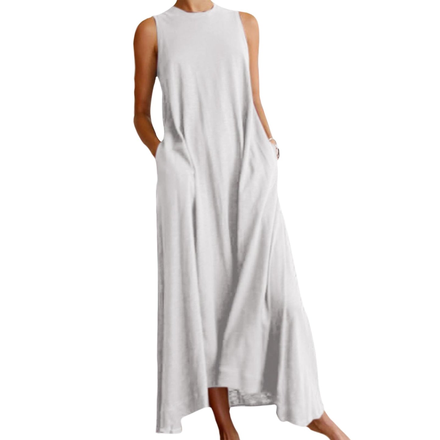 Bejirog Sleeveless Summer Dresses for Women,2026 Casual Tank Top Long Maxi A Line Swing Dress Crew Neck with Pockets