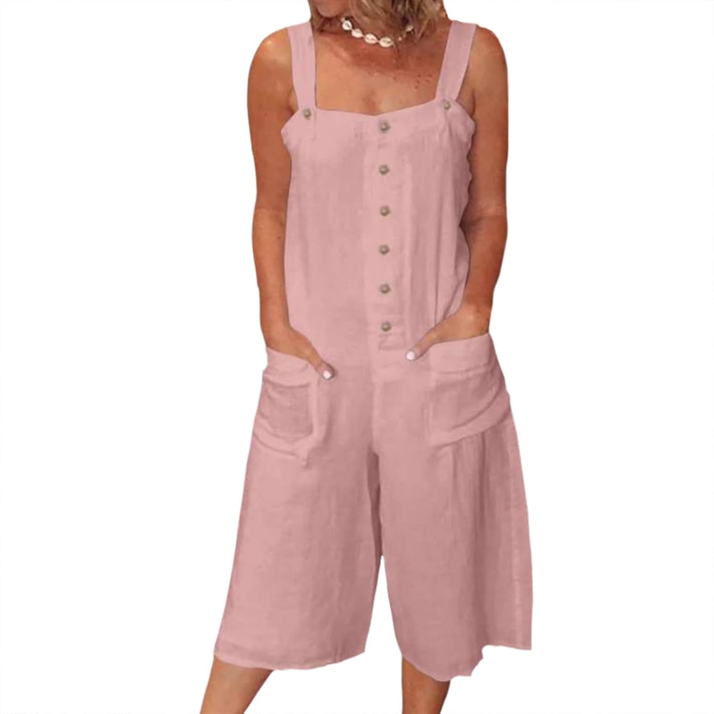 Gymrex Sleeveless Rompers for Women Summer Playsuit V Neck Casual Rompers Shorts Jumpsuit One Piece Outfit with Pockets