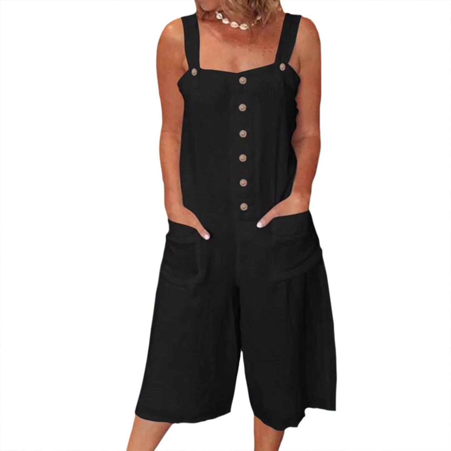 Gymrex Sleeveless Rompers for Women Summer Playsuit V Neck Casual Rompers Shorts Jumpsuit One Piece Outfit with Pockets