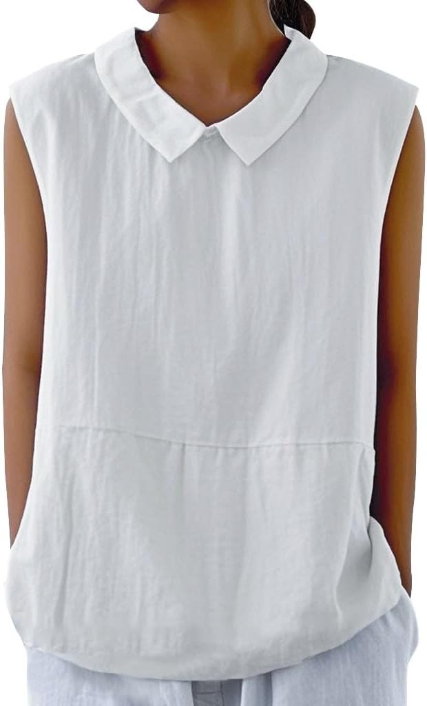 GYMBULL Womens Sleeveless Shirt Summer 2025 Fashion Cotton Loose Fit Collared Blouse Casual Trendy Tank Tops S White