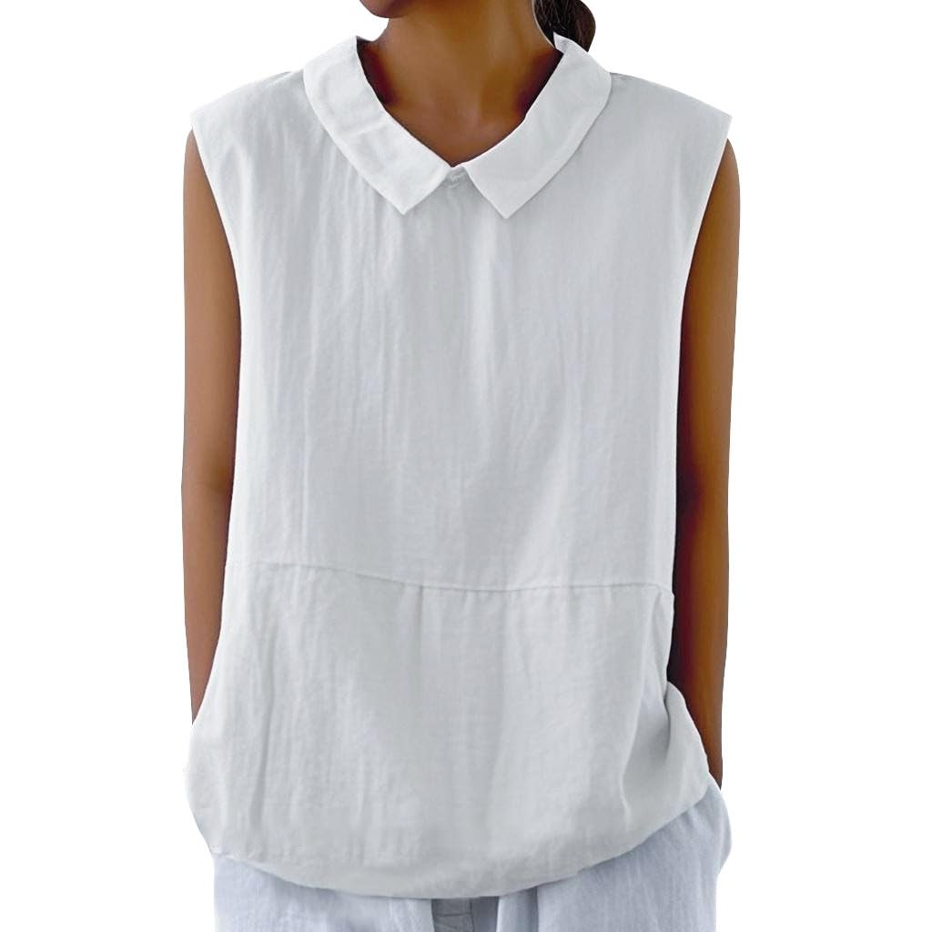 Embryform Womens Summer Sleeveless Shirt Fashion Cotton Collared Blouse Casual Tank Tops Casual Shirts