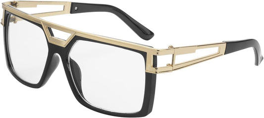 Embryform 80s/90s Sunglasses Vintage DJ Rapper Hip Hop Glasses, Classic Oversized Hippie Glasses for 80s 90s Hip Hop Costume, Square Retro Gold Frame