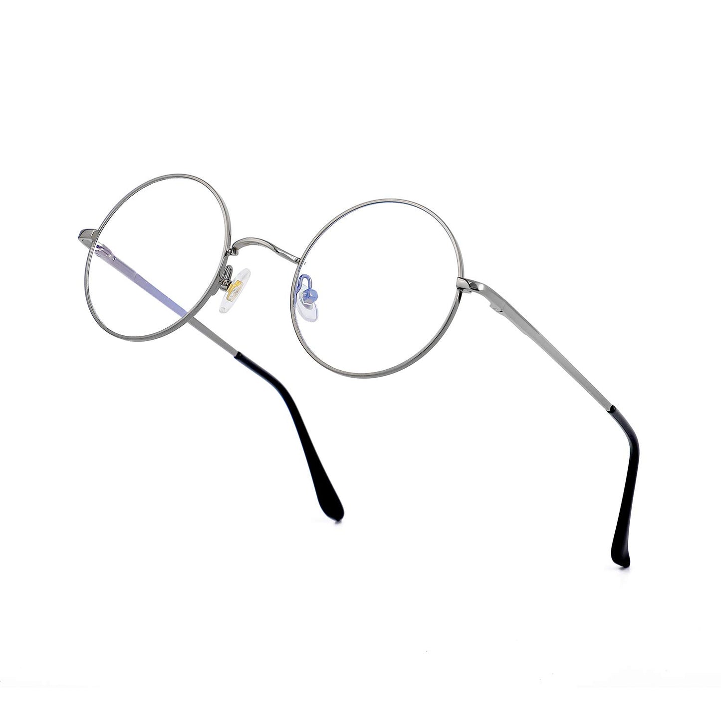 JiffPom Round Blue Light Blocking Glasses for Women Men Circle Clear Lens Metal Frame Eyeglasses Non Prescription