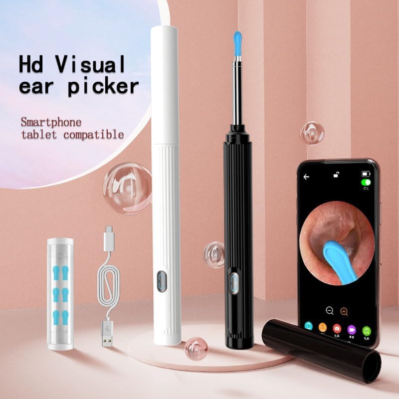 Kribee 10mp HD Ear Cleaner Kit with Camera and LED Light, 2-in-1 Ear Cleaner with Precision Tweezers & Silicone Scoop, Ear Wax Removal, IP67 Waterproof Lens, Wireless & Easy to Use (Black)