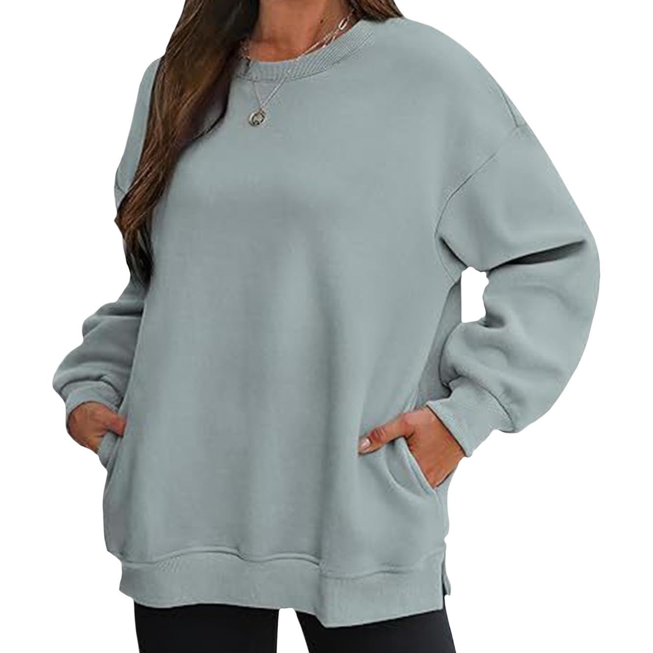FONDBERYL Sweatshirt for Women 2025 Fall Winter Long Cuffed Sleeve Crew Neck Sweatshirts with Pockets