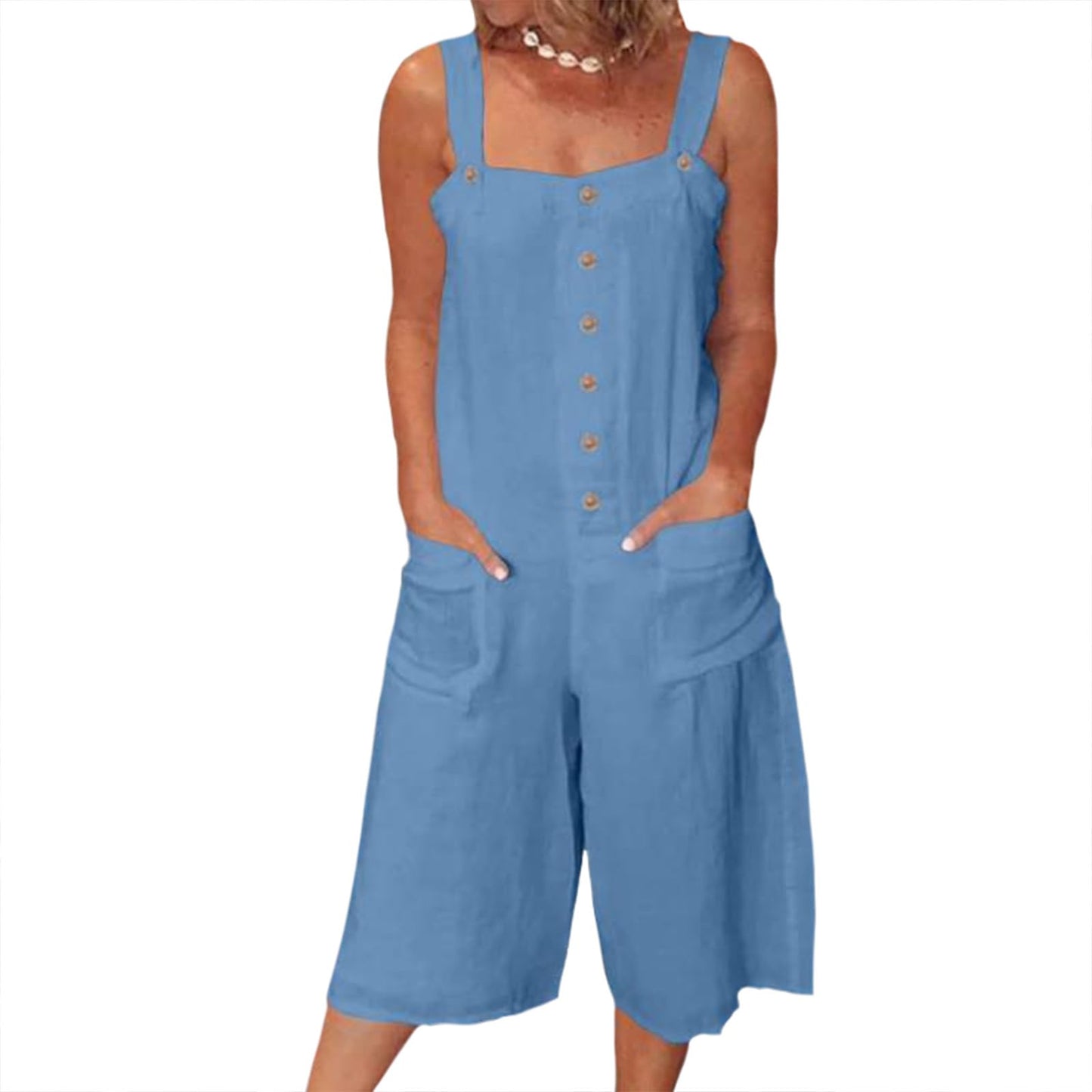 Gymrex Sleeveless Rompers for Women Summer Playsuit V Neck Casual Rompers Shorts Jumpsuit One Piece Outfit with Pockets