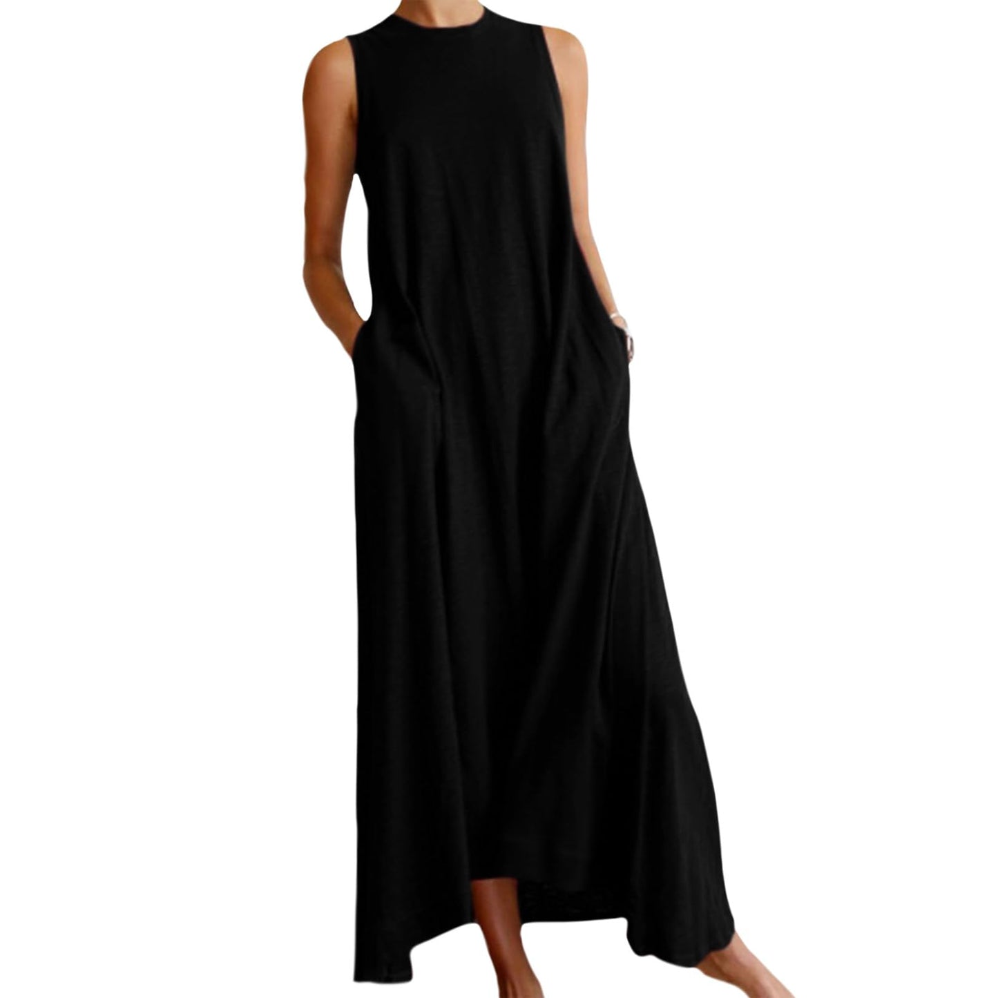 Bejirog Sleeveless Summer Dresses for Women,2026 Casual Tank Top Long Maxi A Line Swing Dress Crew Neck with Pockets