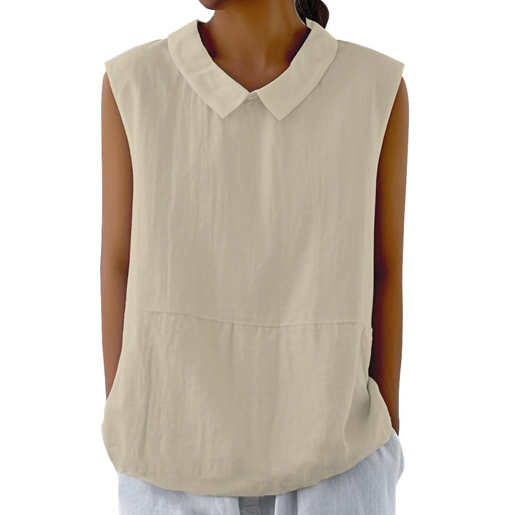 Embryform Womens Summer Sleeveless Shirt Fashion Cotton Collared Blouse Casual Tank Tops Casual Shirts