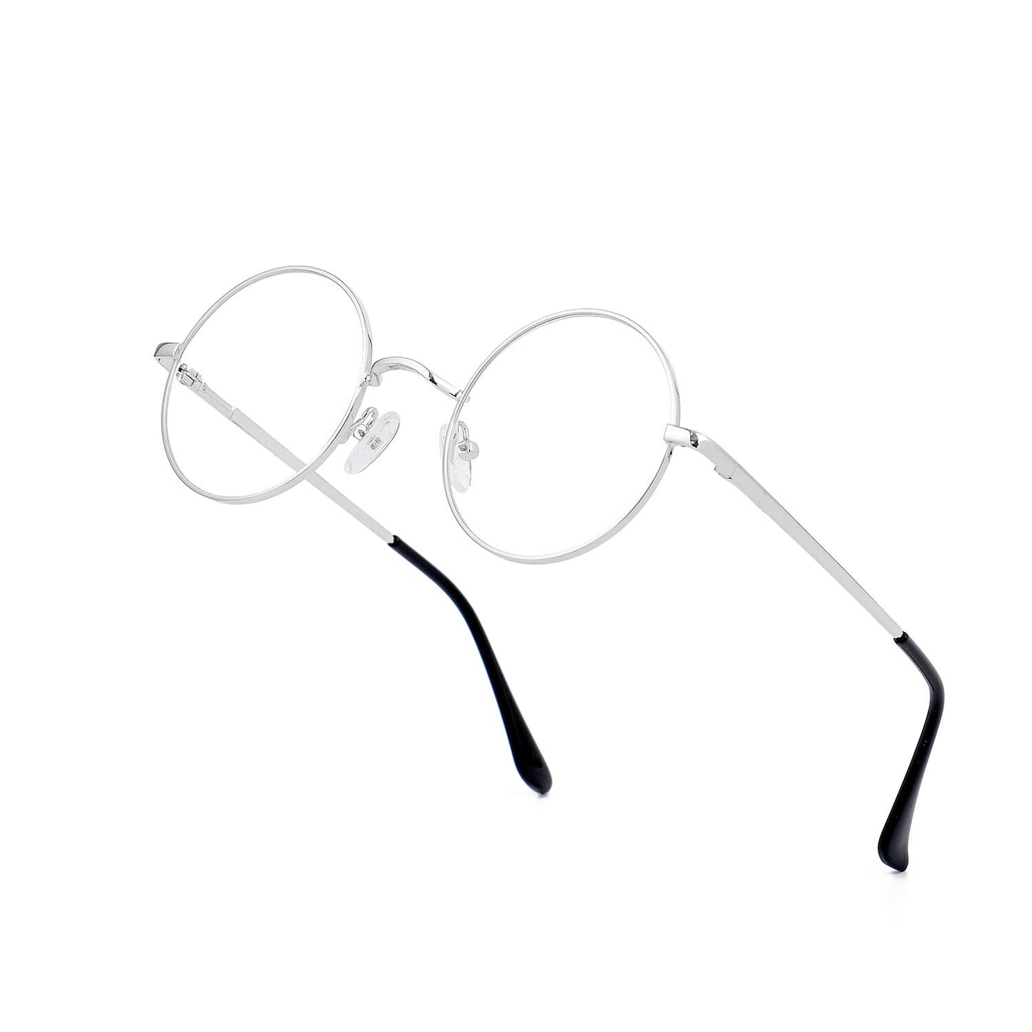 JiffPom Round Blue Light Blocking Glasses for Women Men Circle Clear Lens Metal Frame Eyeglasses Non Prescription