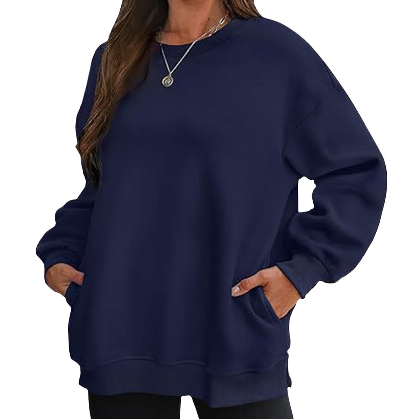 FONDBERYL Sweatshirt for Women 2025 Fall Winter Long Cuffed Sleeve Crew Neck Sweatshirts with Pockets