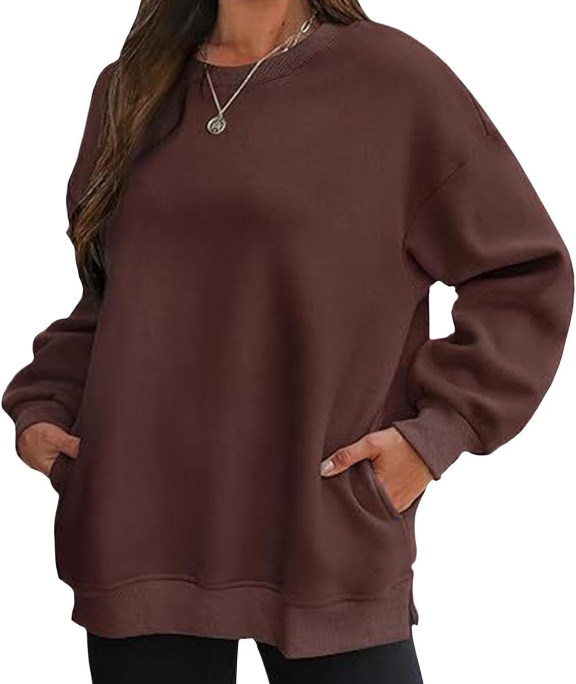 FONDBERYL Sweatshirt for Women 2025 Fall Winter Long Cuffed Sleeve Crew Neck Sweatshirts with Pockets