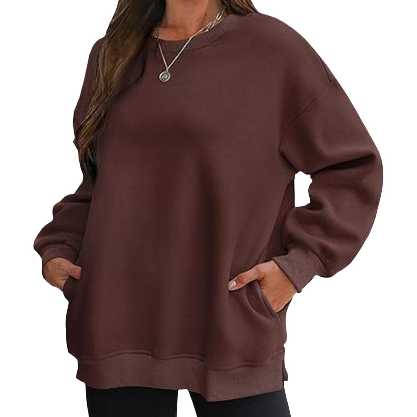 FONDBERYL Sweatshirt for Women 2025 Fall Winter Long Cuffed Sleeve Crew Neck Sweatshirts with Pockets