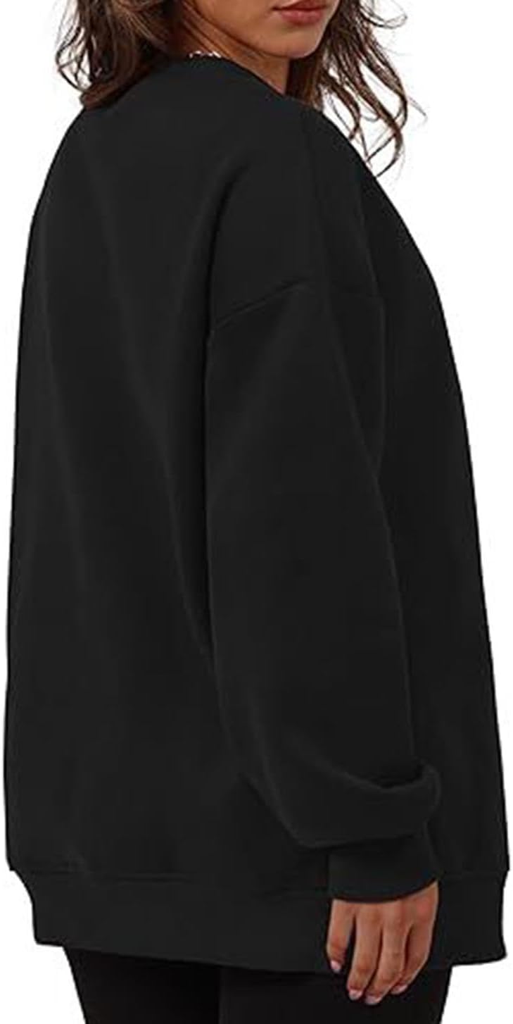 FONDBERYL Sweatshirt for Women 2025 Fall Winter Long Cuffed Sleeve Crew Neck Sweatshirts with Pockets