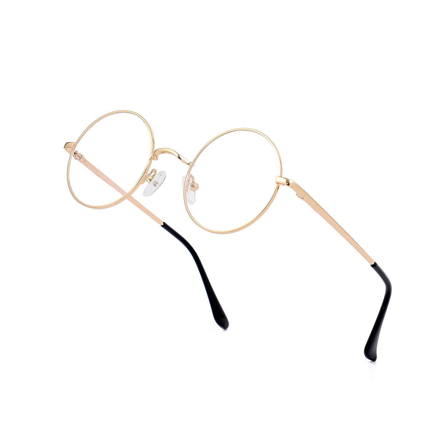 JiffPom Round Blue Light Blocking Glasses for Women Men Circle Clear Lens Metal Frame Eyeglasses Non Prescription