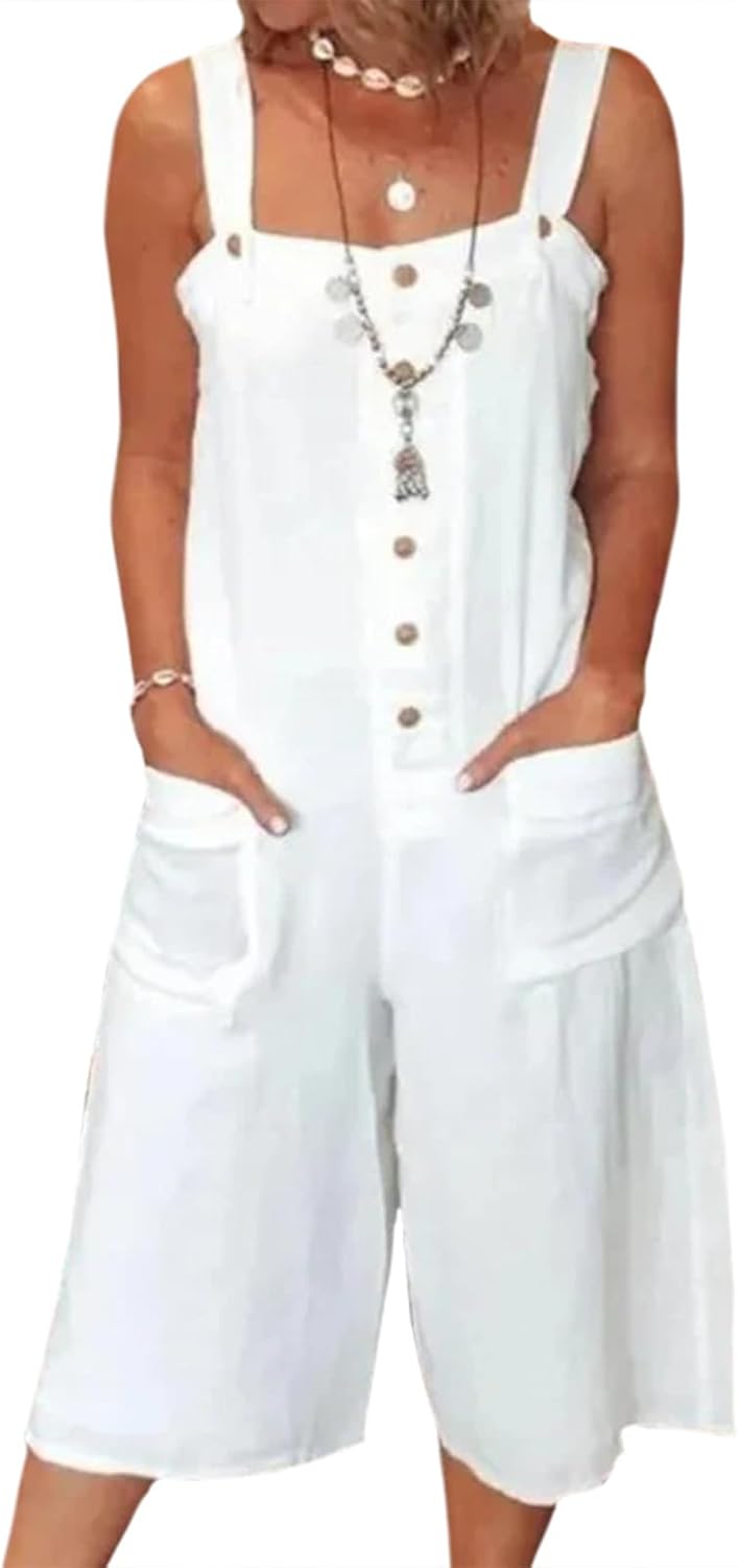 Gymrex Sleeveless Rompers for Women Summer Playsuit V Neck Casual Rompers Shorts Jumpsuit One Piece Outfit with Pockets