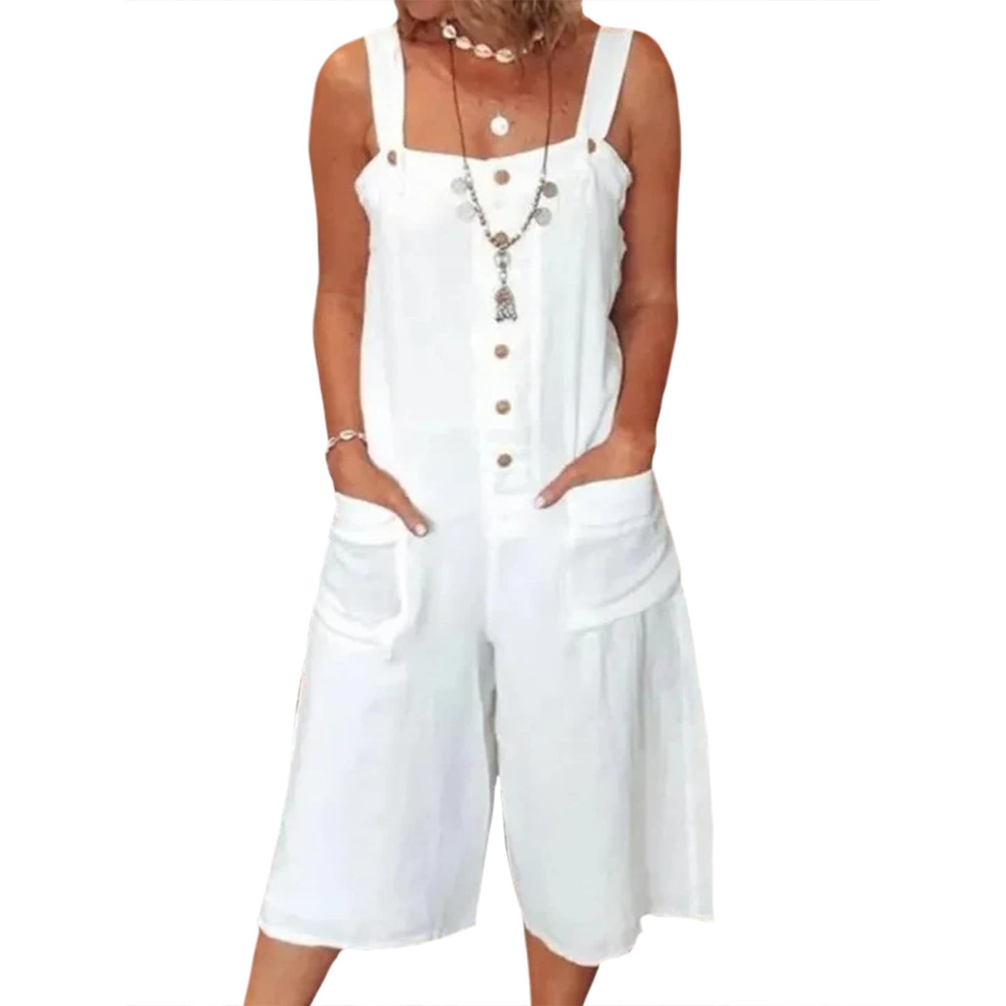 Gymrex Sleeveless Rompers for Women Summer Playsuit V Neck Casual Rompers Shorts Jumpsuit One Piece Outfit with Pockets