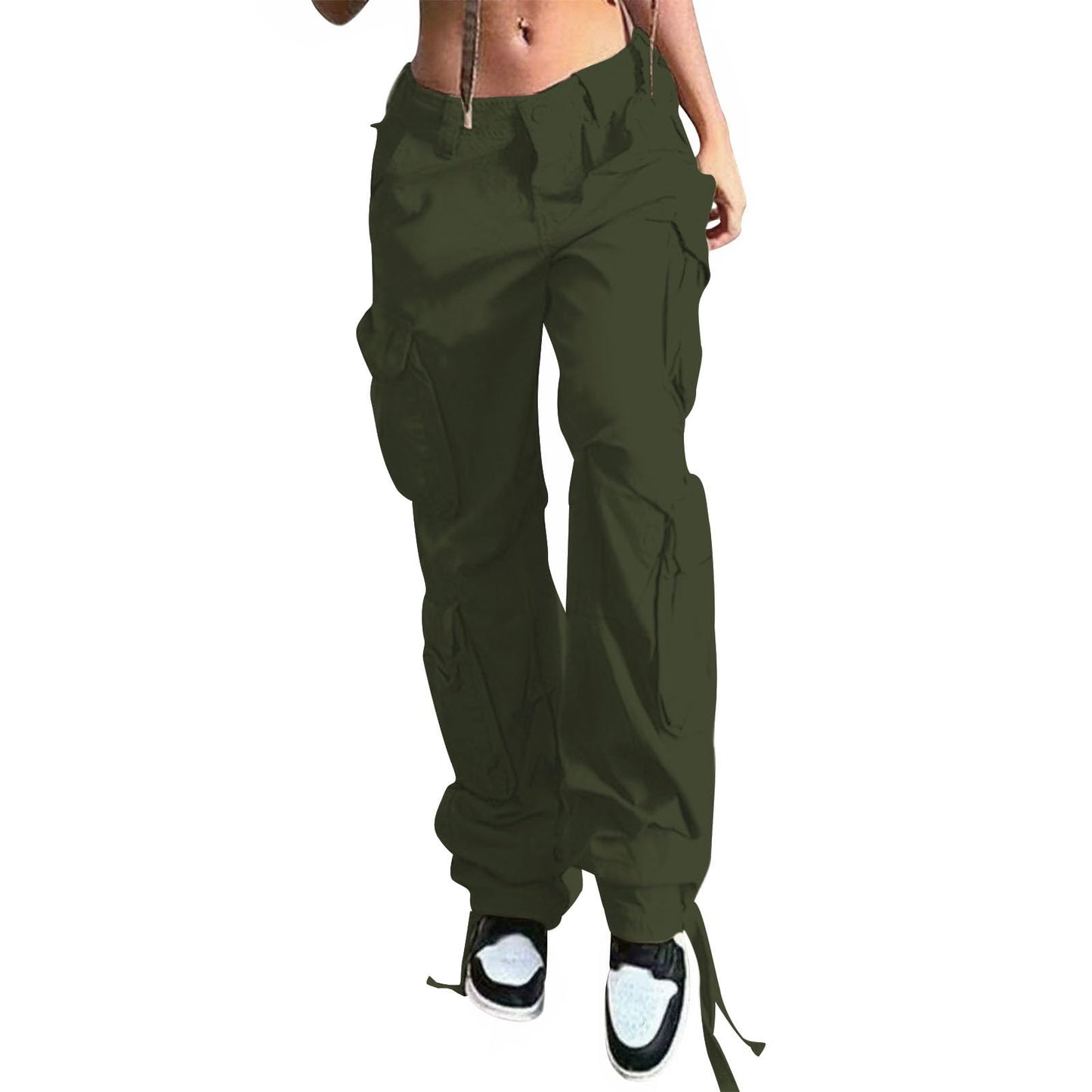 Reigee Womens Low Waisted Cargo Pants with Pockets, Y2K Baggy Stretchy Jeans for Women Streetwear Casual Straight Leg Cargo Trousers