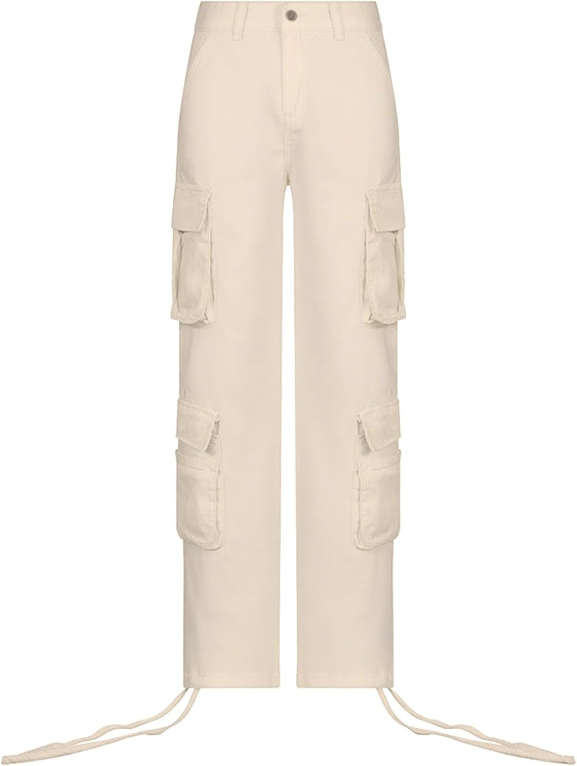 Reigee Womens Low Waisted Cargo Pants with Pockets, Y2K Baggy Stretchy Jeans for Women Streetwear Casual Straight Leg Cargo Trousers
