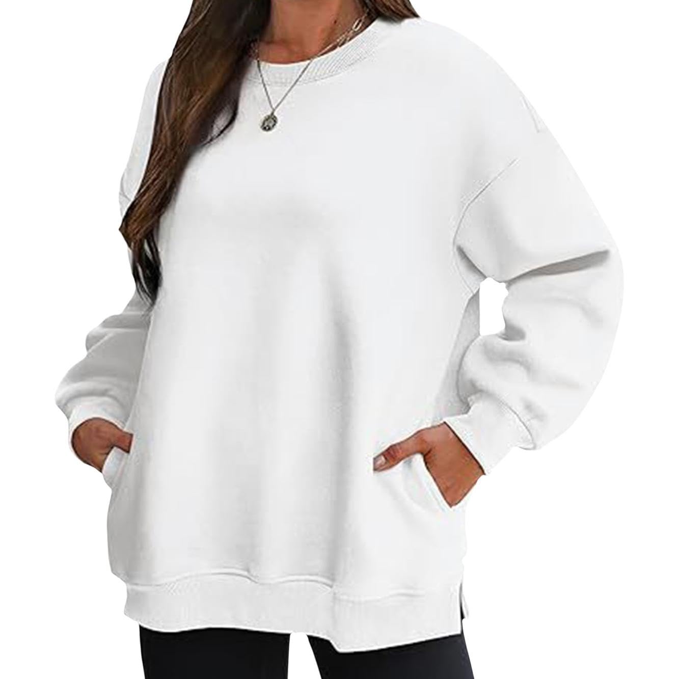 FONDBERYL Sweatshirt for Women 2025 Fall Winter Long Cuffed Sleeve Crew Neck Sweatshirts with Pockets