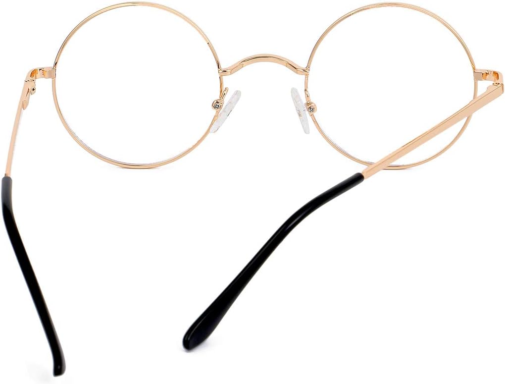 JiffPom Round Blue Light Blocking Glasses for Women Men Circle Clear Lens Metal Frame Eyeglasses Non Prescription