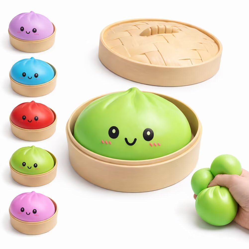 Kribee Dumpling Squishies，Glitter Dumpling Mystery Box，Colorful Dumplings Stress Balls Fidget Sensory Toy， Easter Basket Stuffers ，Squeeze Desk Toys for Stress Relief