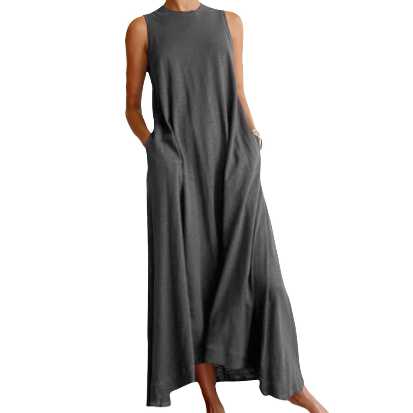 Bejirog Sleeveless Summer Dresses for Women,2026 Casual Tank Top Long Maxi A Line Swing Dress Crew Neck with Pockets