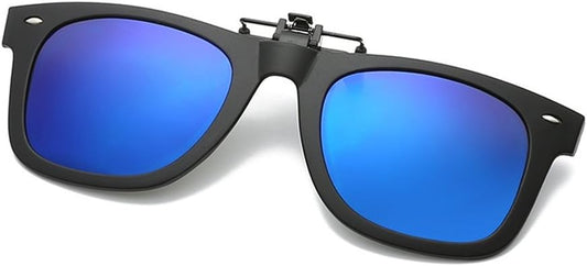 JiffPom Clip-On Sunglasses: Mens/Womens Flip-Up Polarised Sun Lenses fit over Glasses Protection UV400 Lens in Tough Shatter-Proof