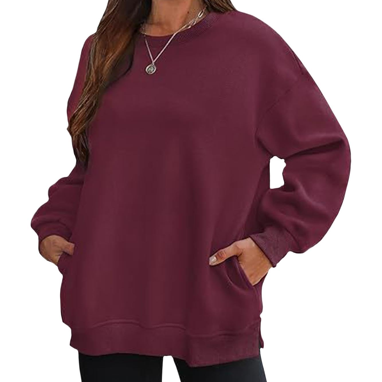 FONDBERYL Sweatshirt for Women 2025 Fall Winter Long Cuffed Sleeve Crew Neck Sweatshirts with Pockets