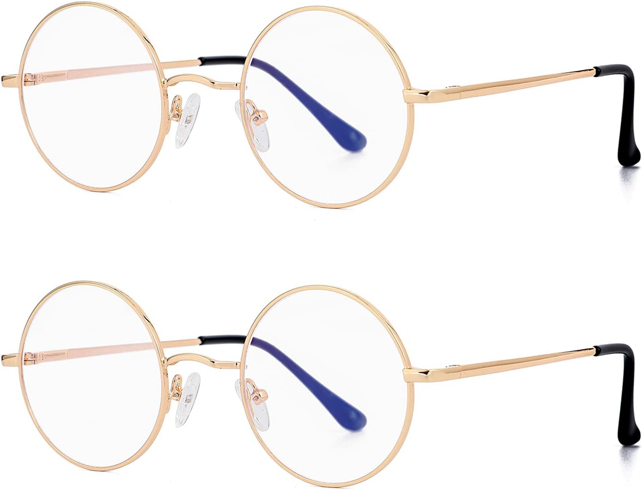 JiffPom Round Blue Light Blocking Glasses for Women Men Circle Clear Lens Metal Frame Eyeglasses Non Prescription