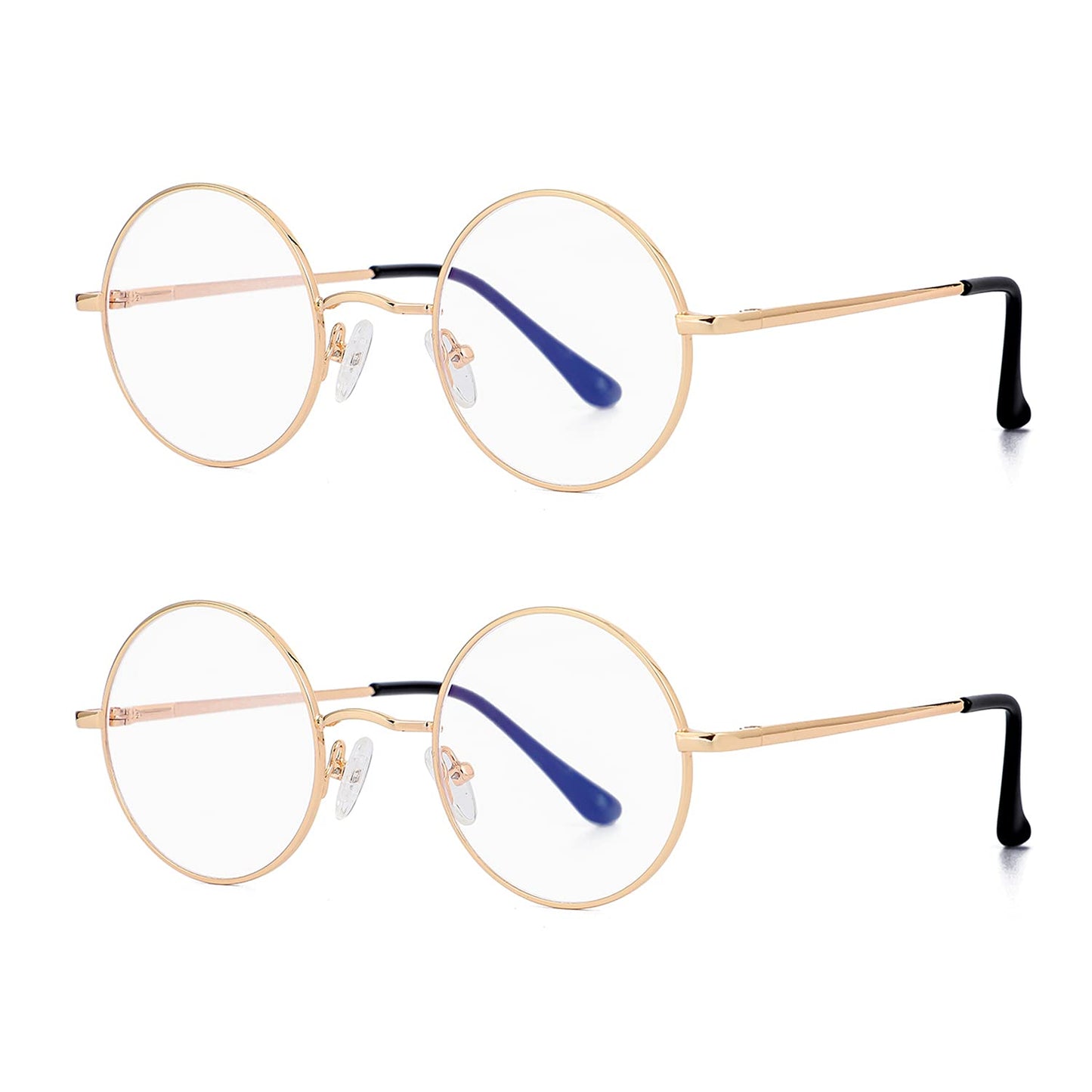 JiffPom Round Blue Light Blocking Glasses for Women Men Circle Clear Lens Metal Frame Eyeglasses Non Prescription