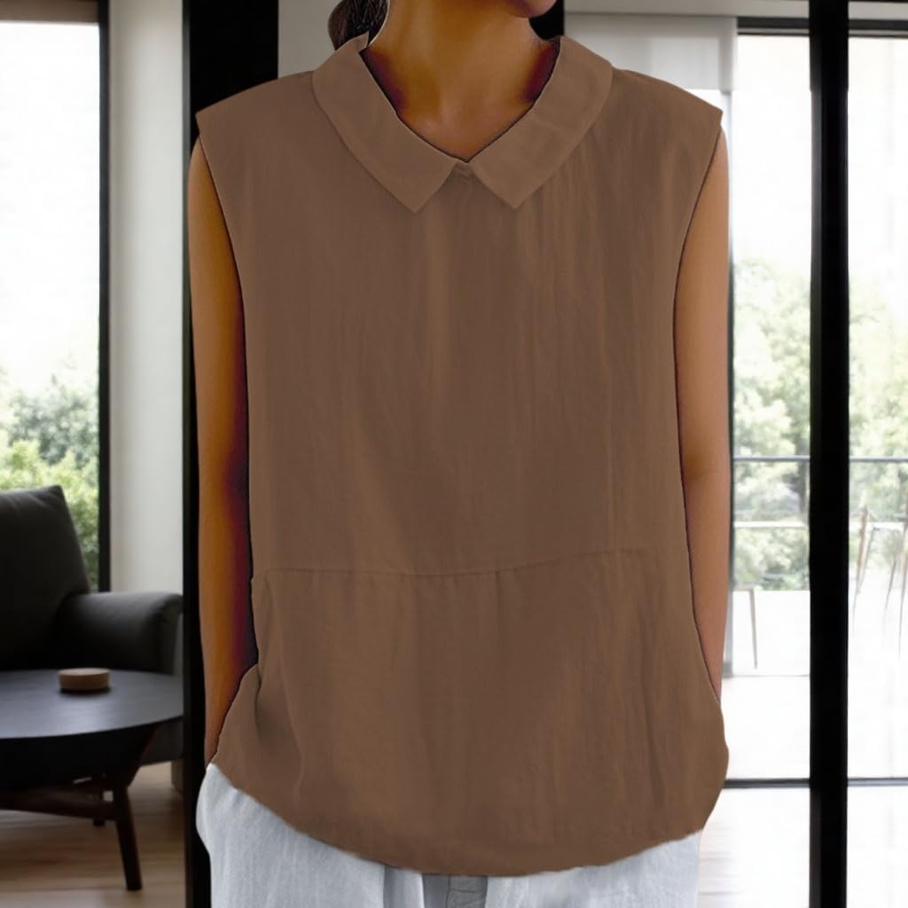 Embryform Womens Summer Sleeveless Shirt Fashion Cotton Collared Blouse Casual Tank Tops Casual Shirts