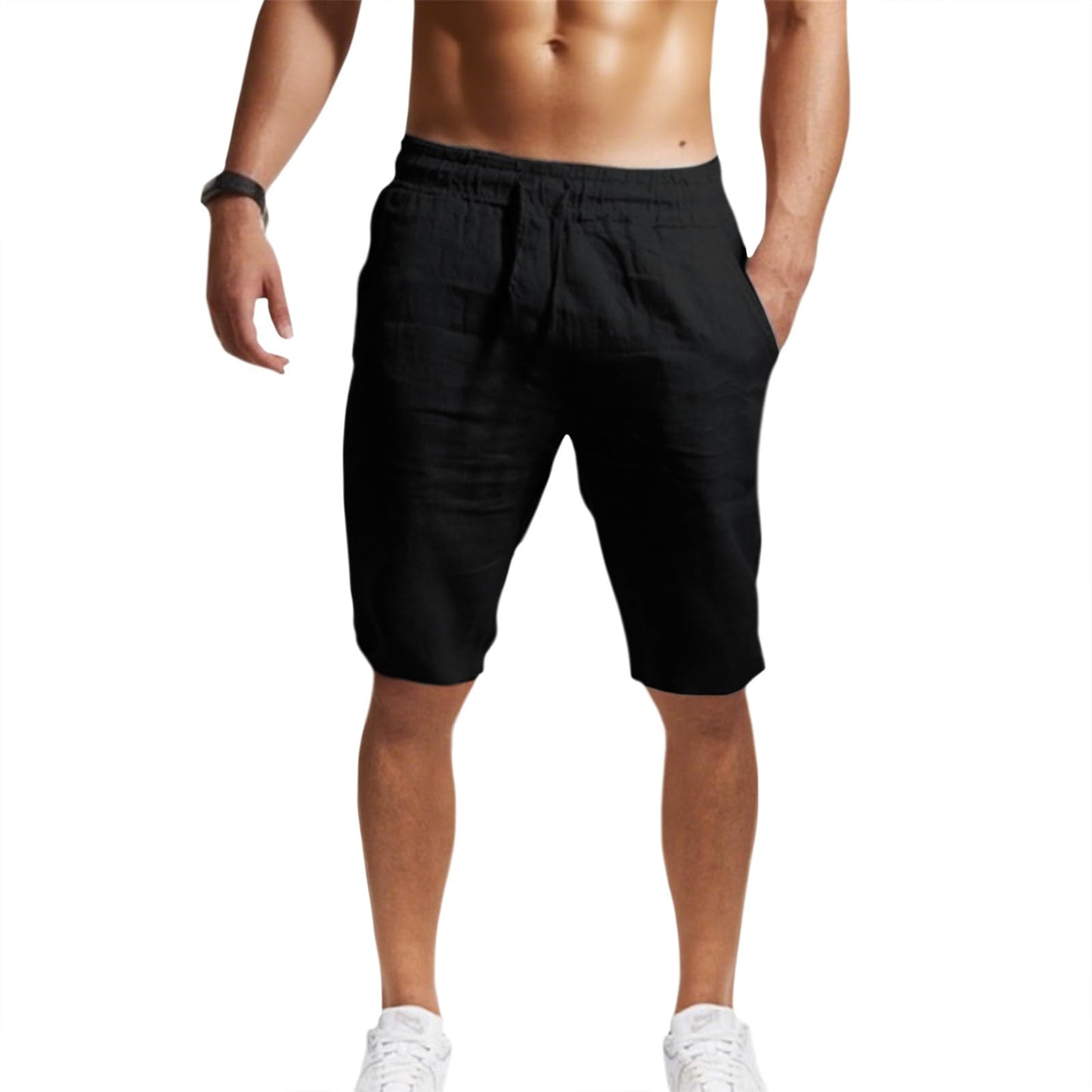 GYMTSL Mens Linen Shorts Casual Loose Fit Elastic Drawstring Waist Straight Leg Summer Beach Vacation Bermuda Shorts