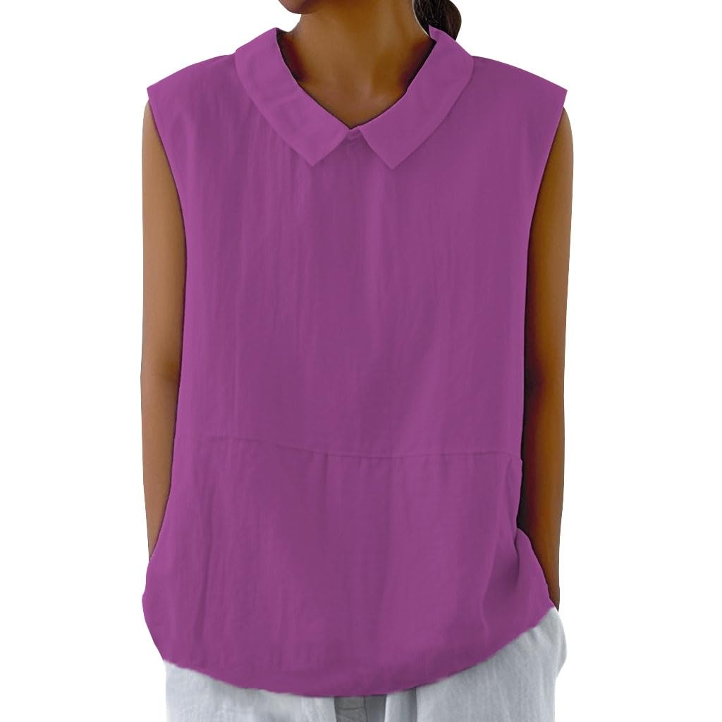 Embryform Womens Summer Sleeveless Shirt Fashion Cotton Collared Blouse Casual Tank Tops Casual Shirts