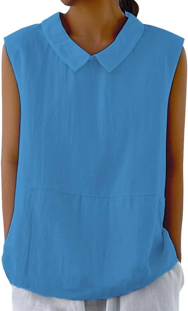 Embryform Womens Summer Sleeveless Shirt Fashion Cotton Collared Blouse Casual Tank Tops Casual Shirts