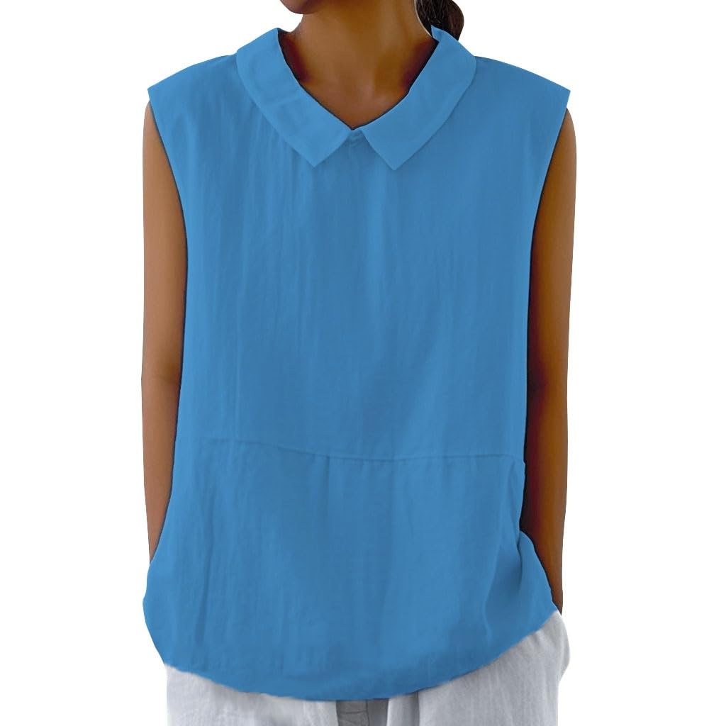 Embryform Womens Summer Sleeveless Shirt Fashion Cotton Collared Blouse Casual Tank Tops Casual Shirts