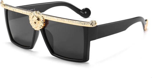 JiffPom Square Flat Top Gangster Sunglasses Luxury Super Dark Lenses Vintage sunglasses