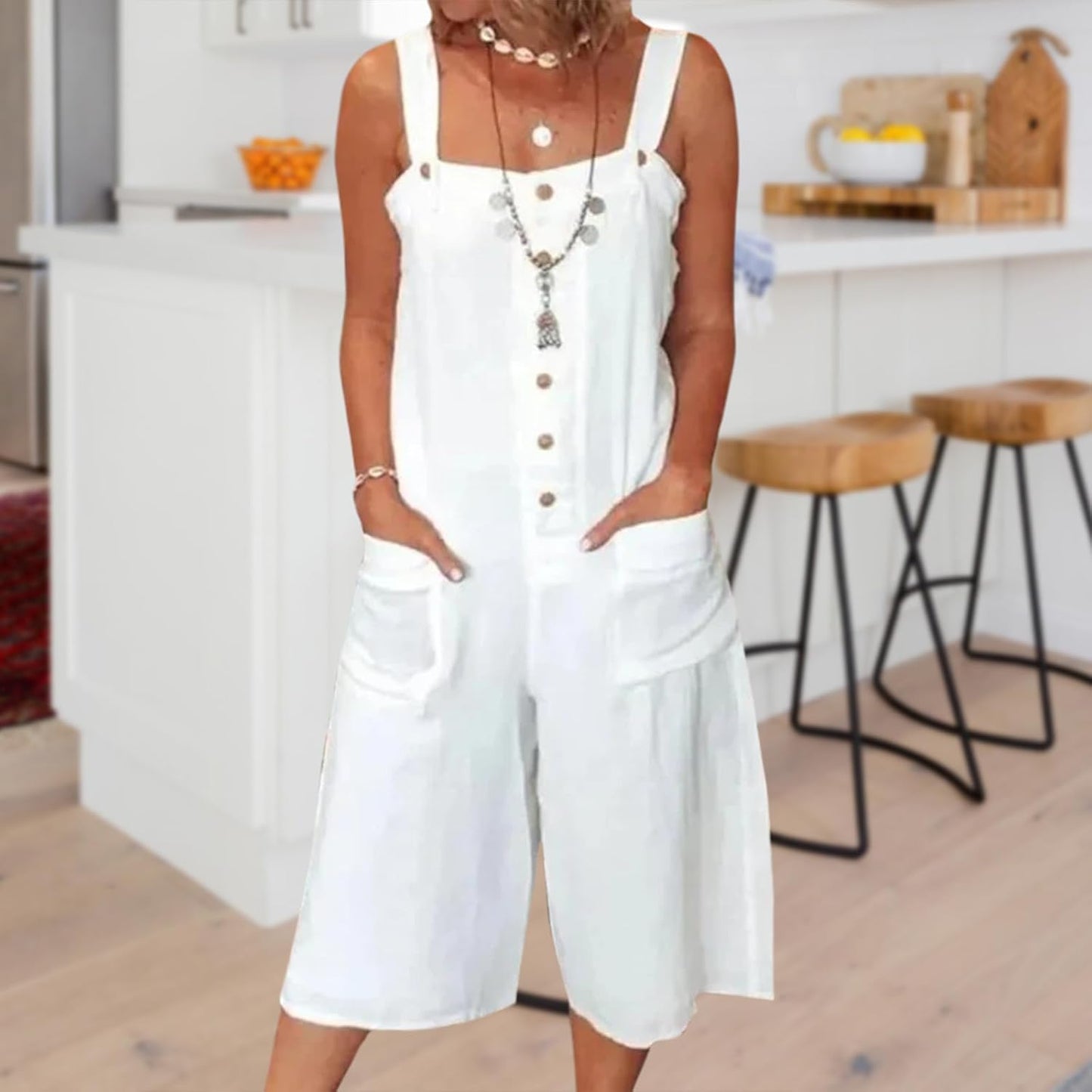 Gymrex Sleeveless Rompers for Women Summer Playsuit V Neck Casual Rompers Shorts Jumpsuit One Piece Outfit with Pockets