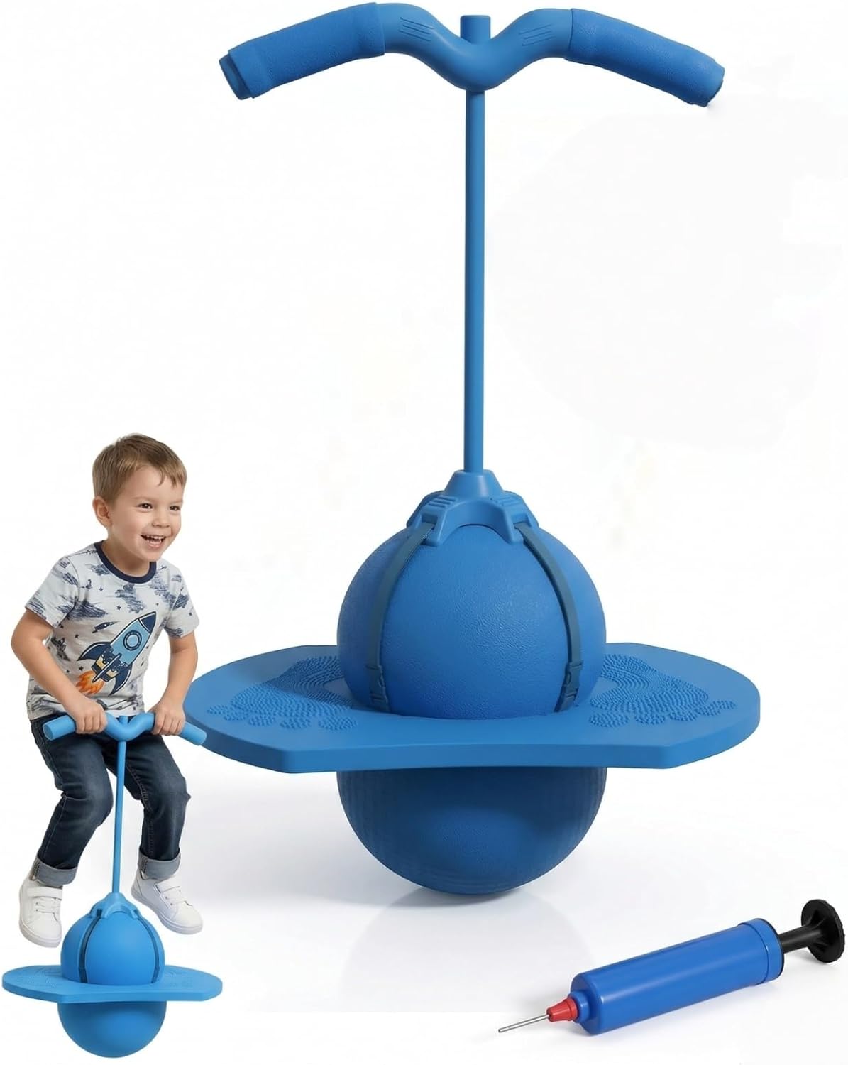 Kribee 2026 Upgraded Pogo Ball, Balance Jumping Ball with Adjustable Handle & Pump, High Jump Bounce Trick Board Pogo Jumper, Quiet Indoor Outdoor Energy Burner Toy