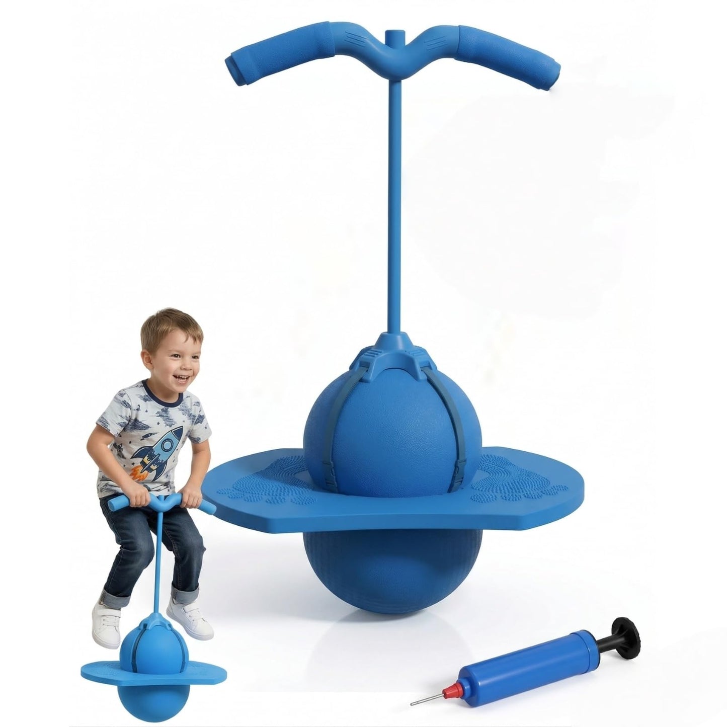 Kribee 2026 Upgraded Pogo Ball, Balance Jumping Ball with Adjustable Handle & Pump, High Jump Bounce Trick Board Pogo Jumper, Quiet Indoor Outdoor Energy Burner Toy