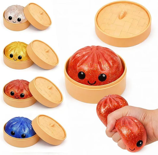 Kribee Dumpling Squishies，Glitter Dumpling Mystery Box，Colorful Dumplings Stress Balls Fidget Sensory Toy， Easter Basket Stuffers ，Squeeze Desk Toys for Stress Relief